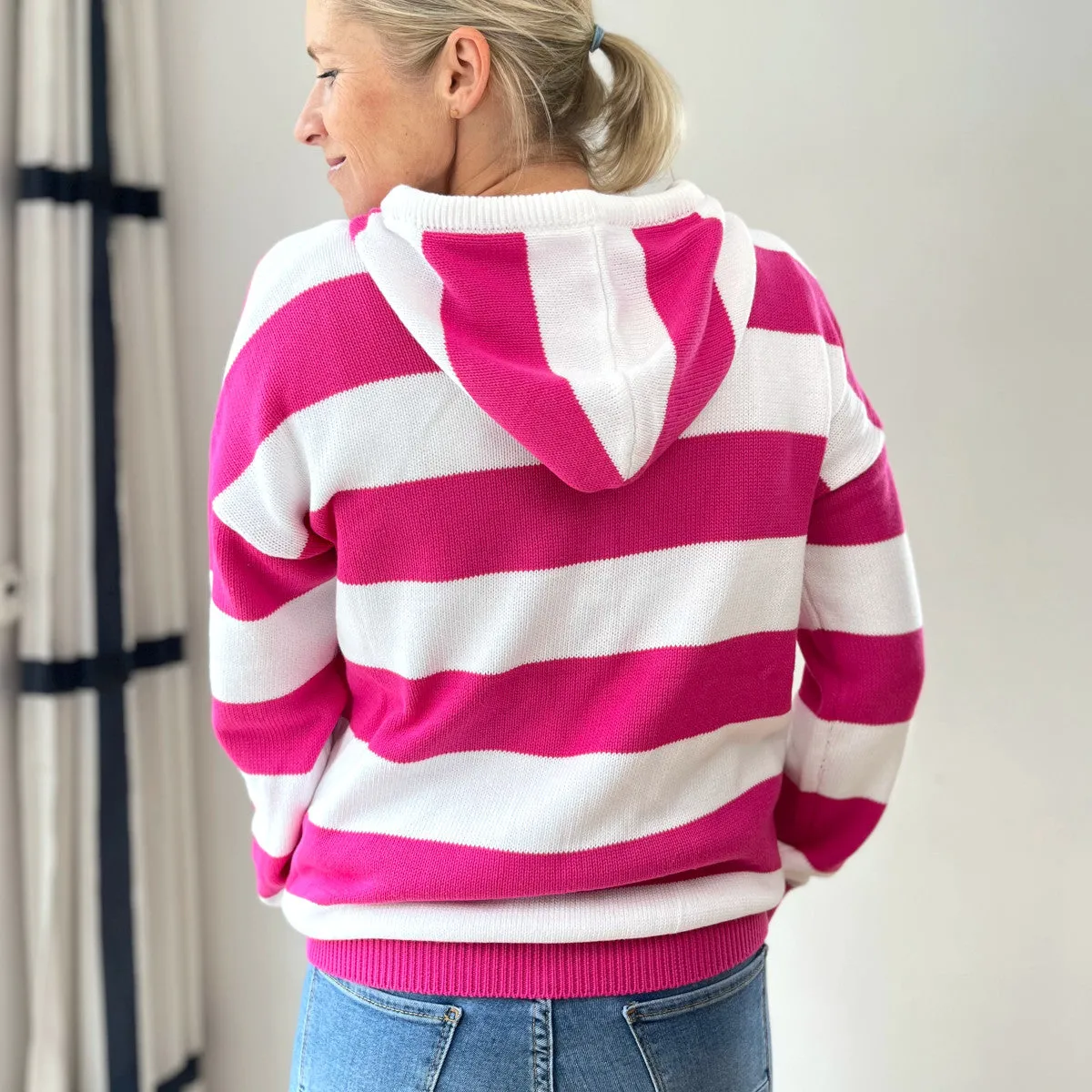 Herzlein® Strickjacke mit Streifen in Pink - Weiß