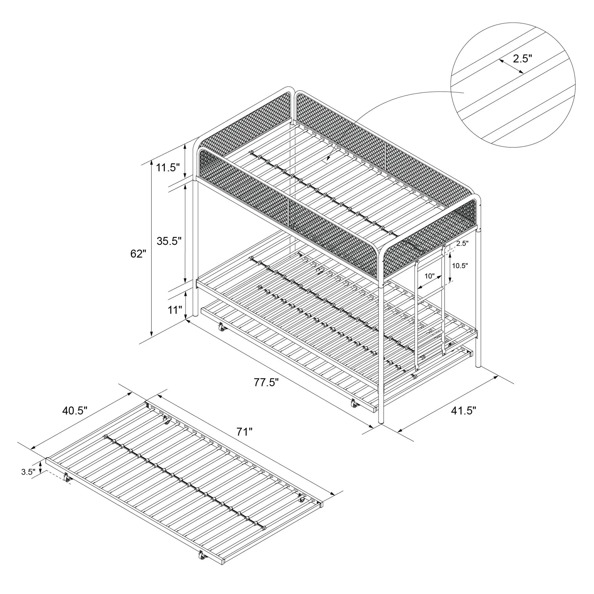 Isaiah Metal Bunk Bed with Trundle