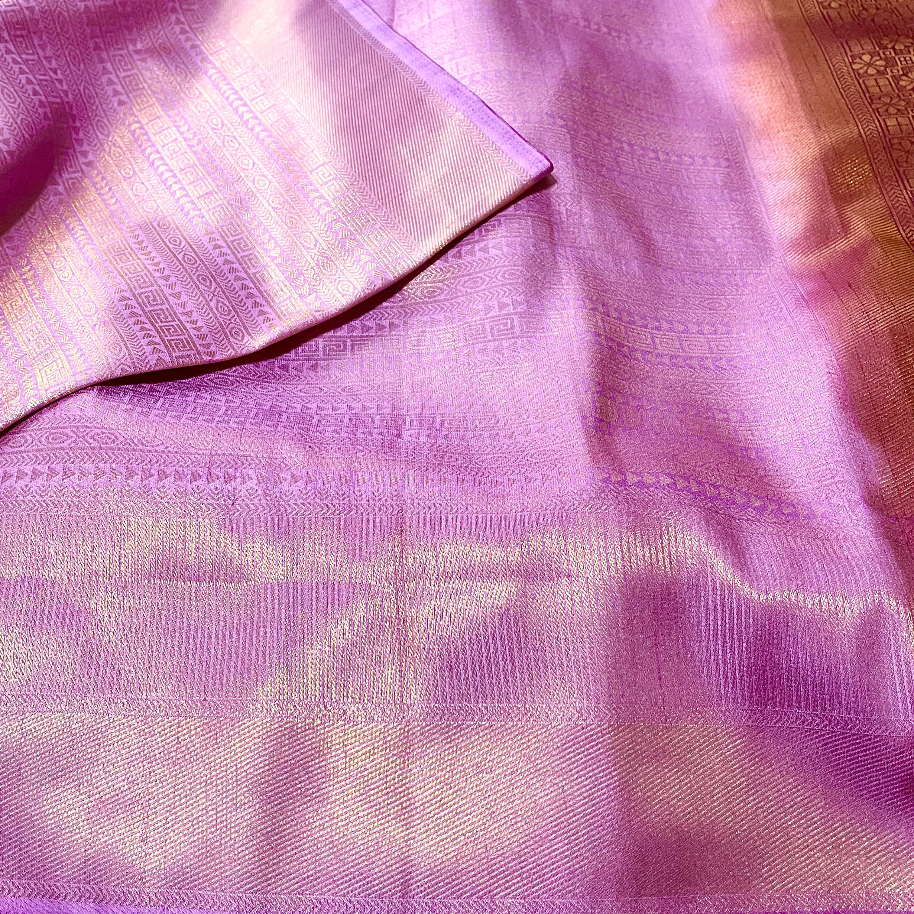 Lilac (Purple) & Maroon Soft Silk Banarasi Saree with stitched Blouse