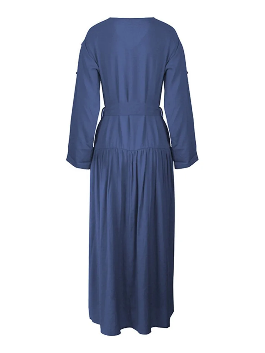 Long Sleeve Loose Plain Maxi Dresses