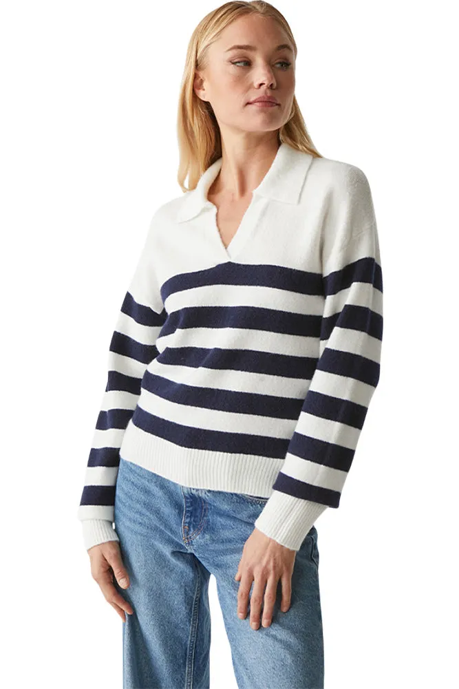 Michael Stars Finley Johnny Collar Sweater in Chalk Nocturnal Stripes
