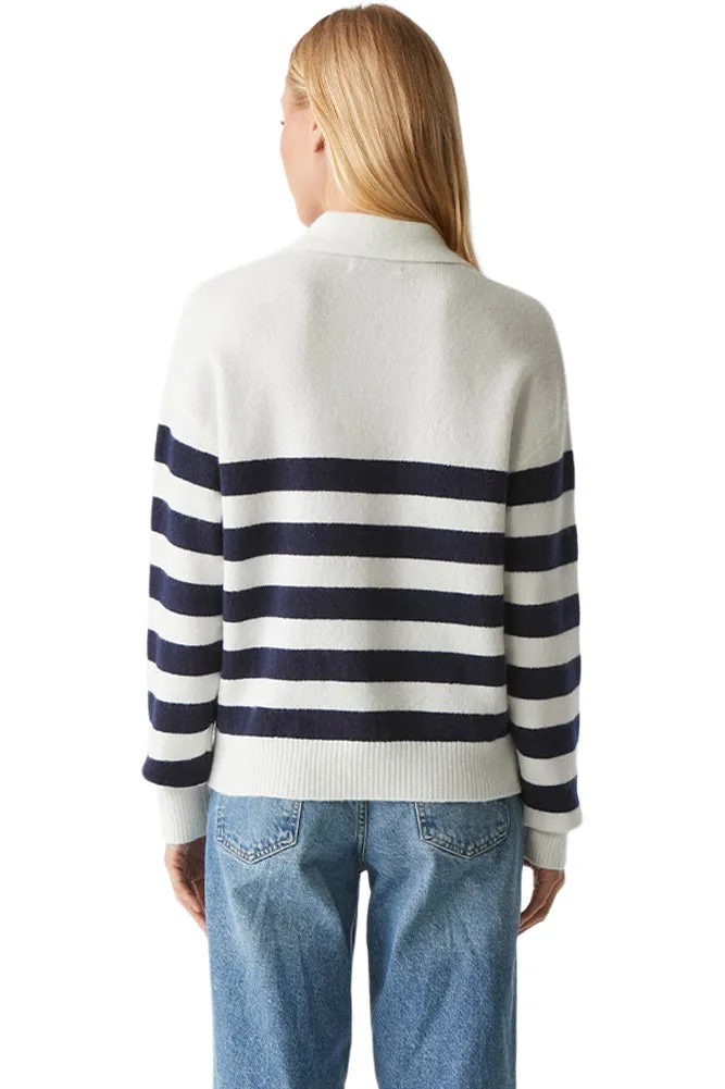 Michael Stars Finley Johnny Collar Sweater in Chalk Nocturnal Stripes