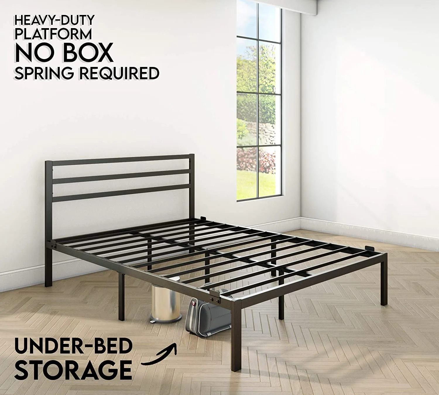 Modern Bed - Black, Metal Bed Frame