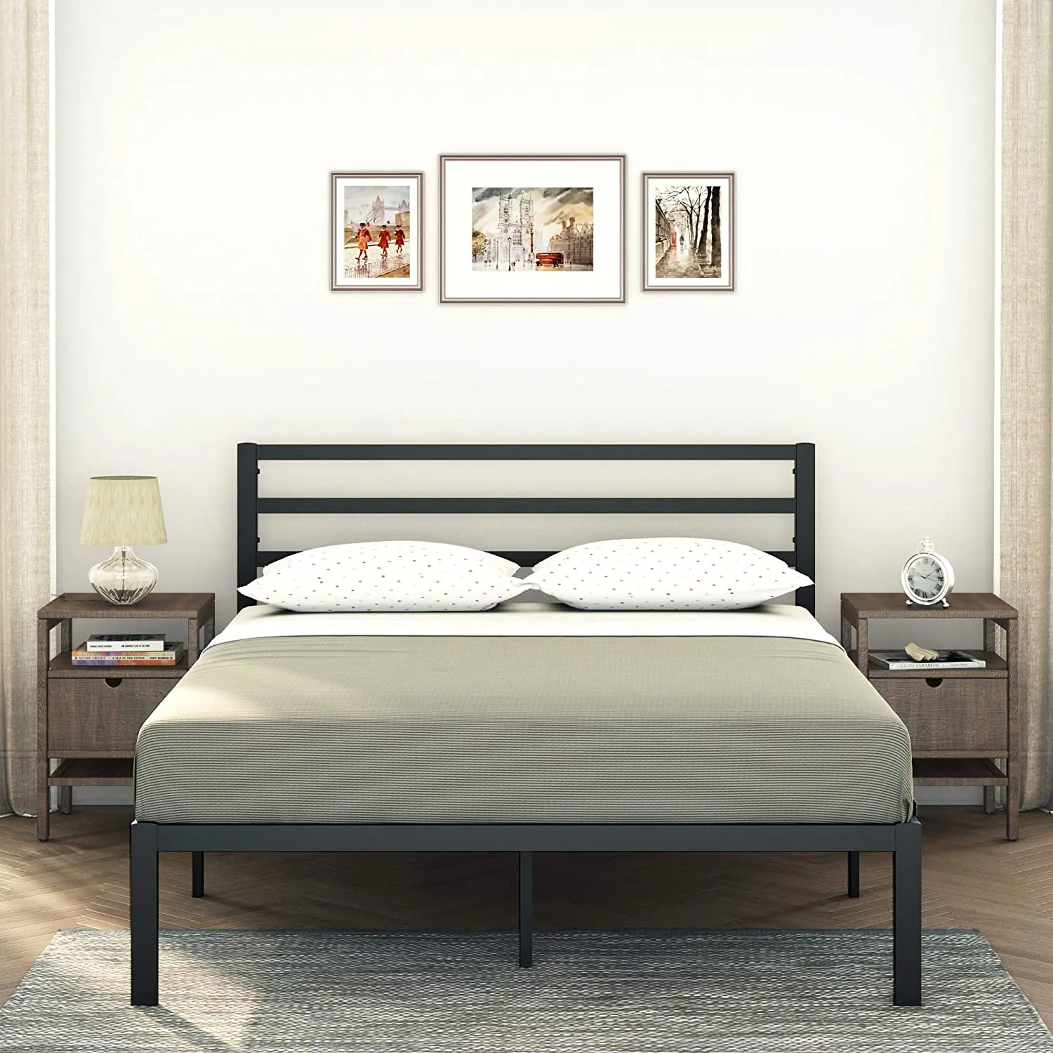Modern Bed - Black, Metal Bed Frame