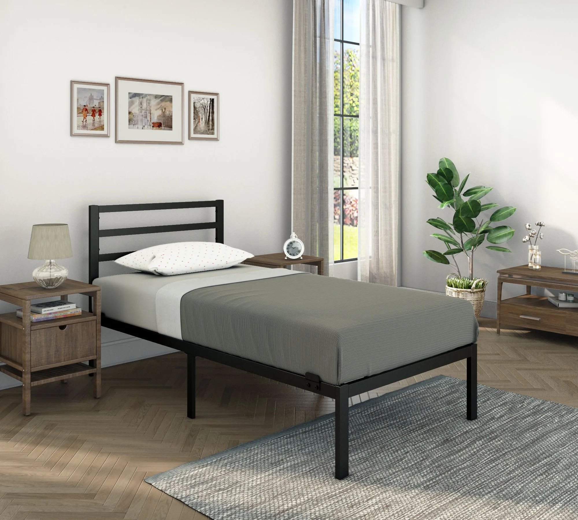 Modern Bed - Black, Metal Bed Frame