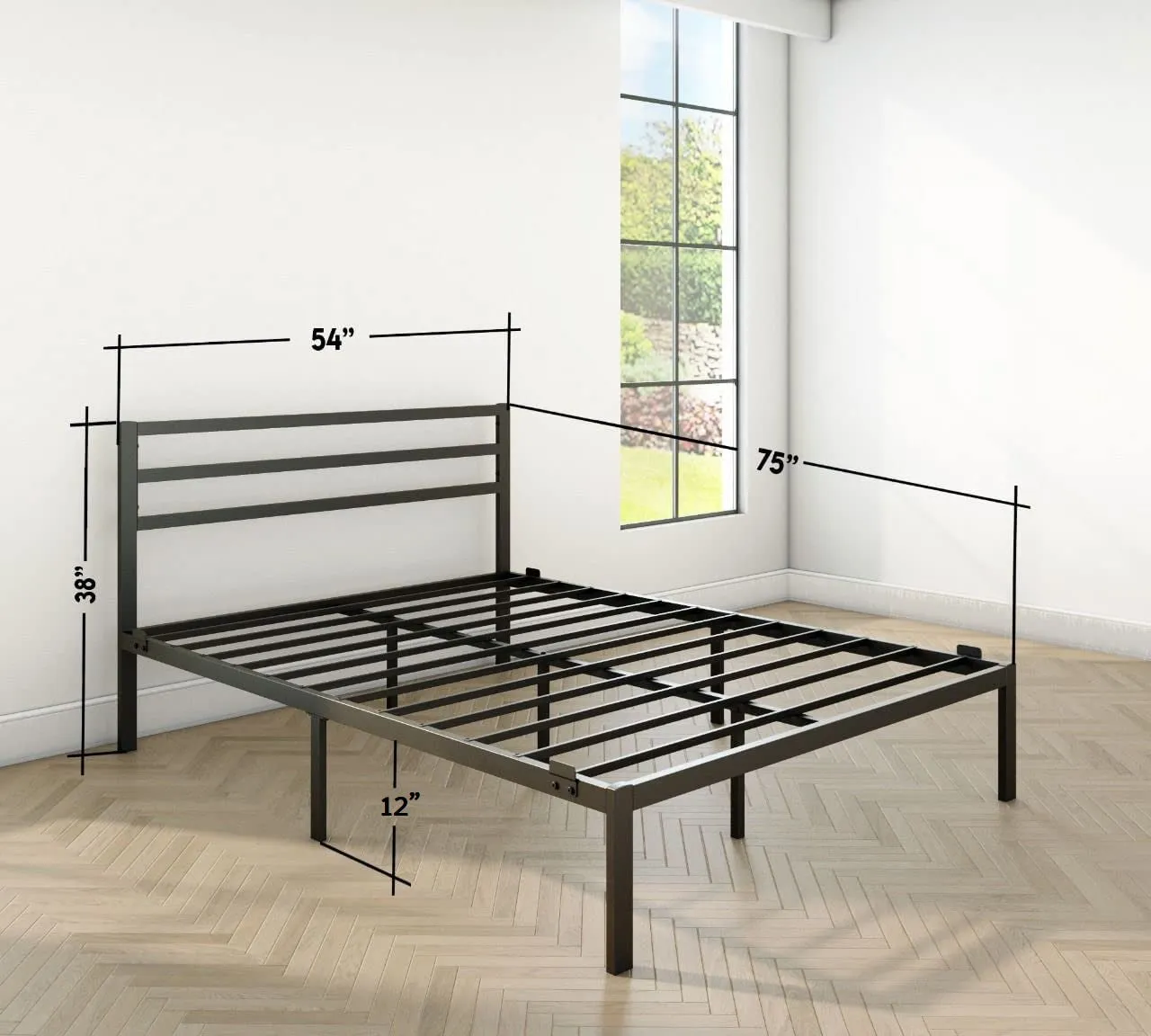 Modern Bed - Black, Metal Bed Frame