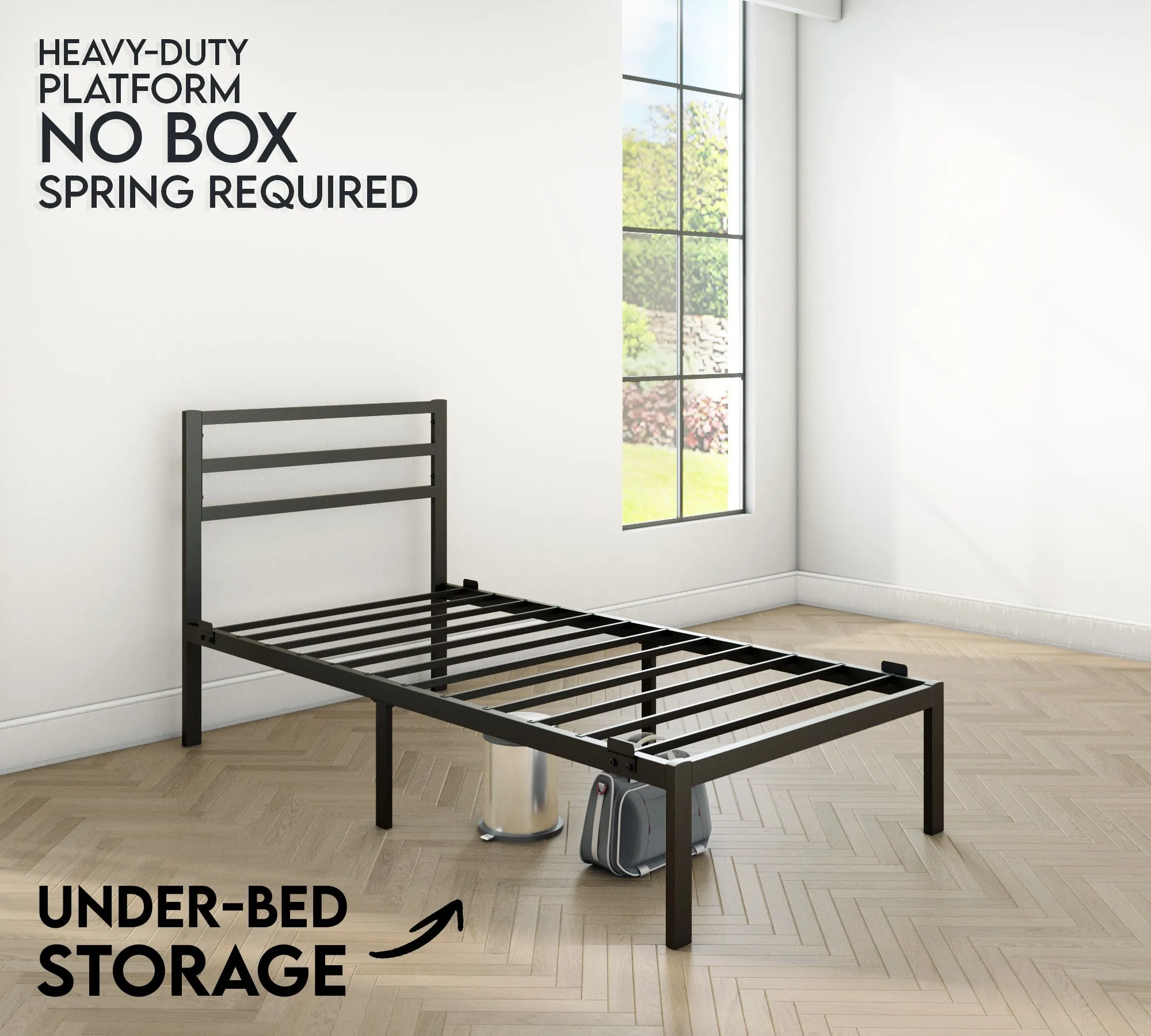 Modern Bed - Black, Metal Bed Frame