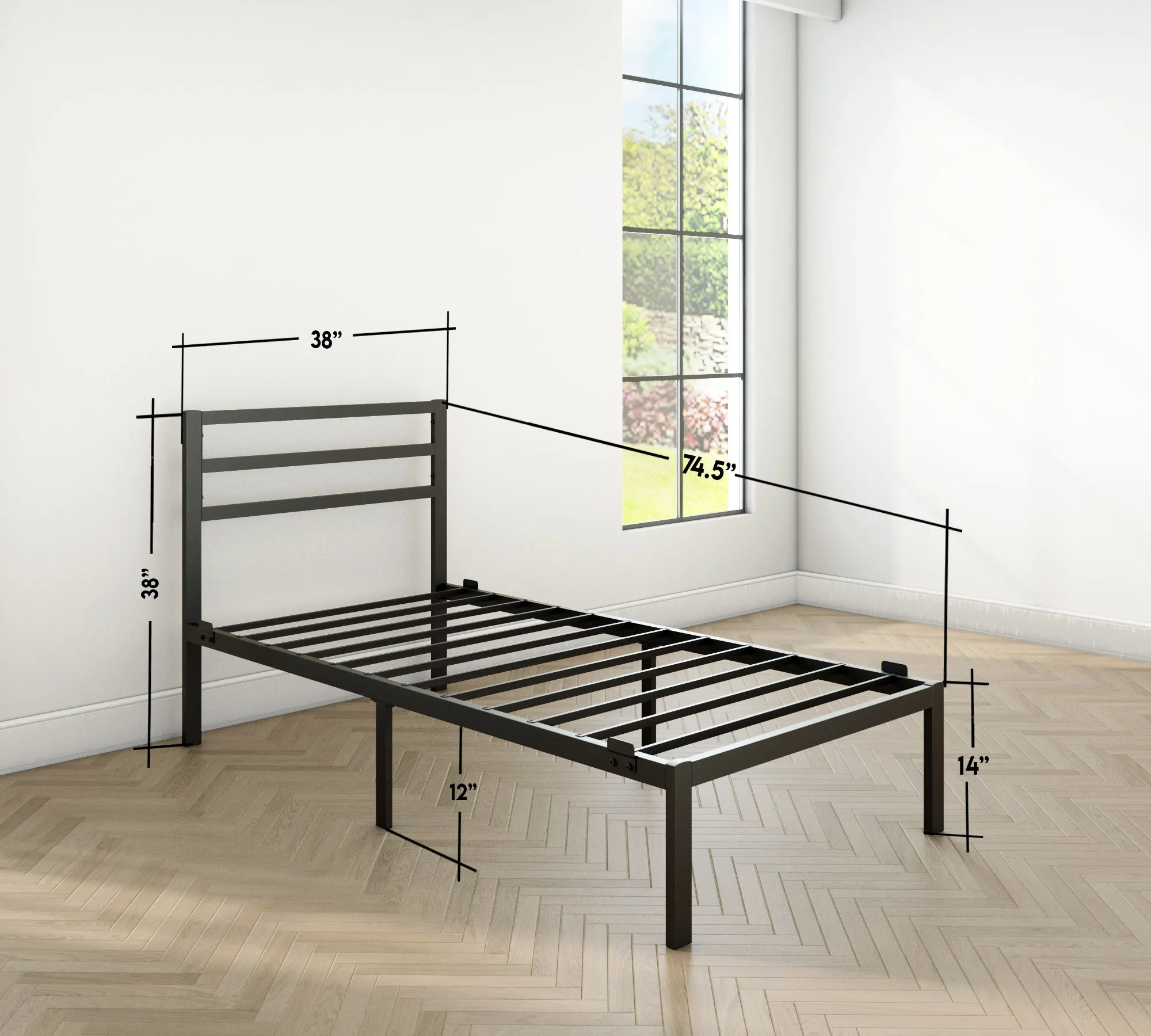 Modern Bed - Black, Metal Bed Frame