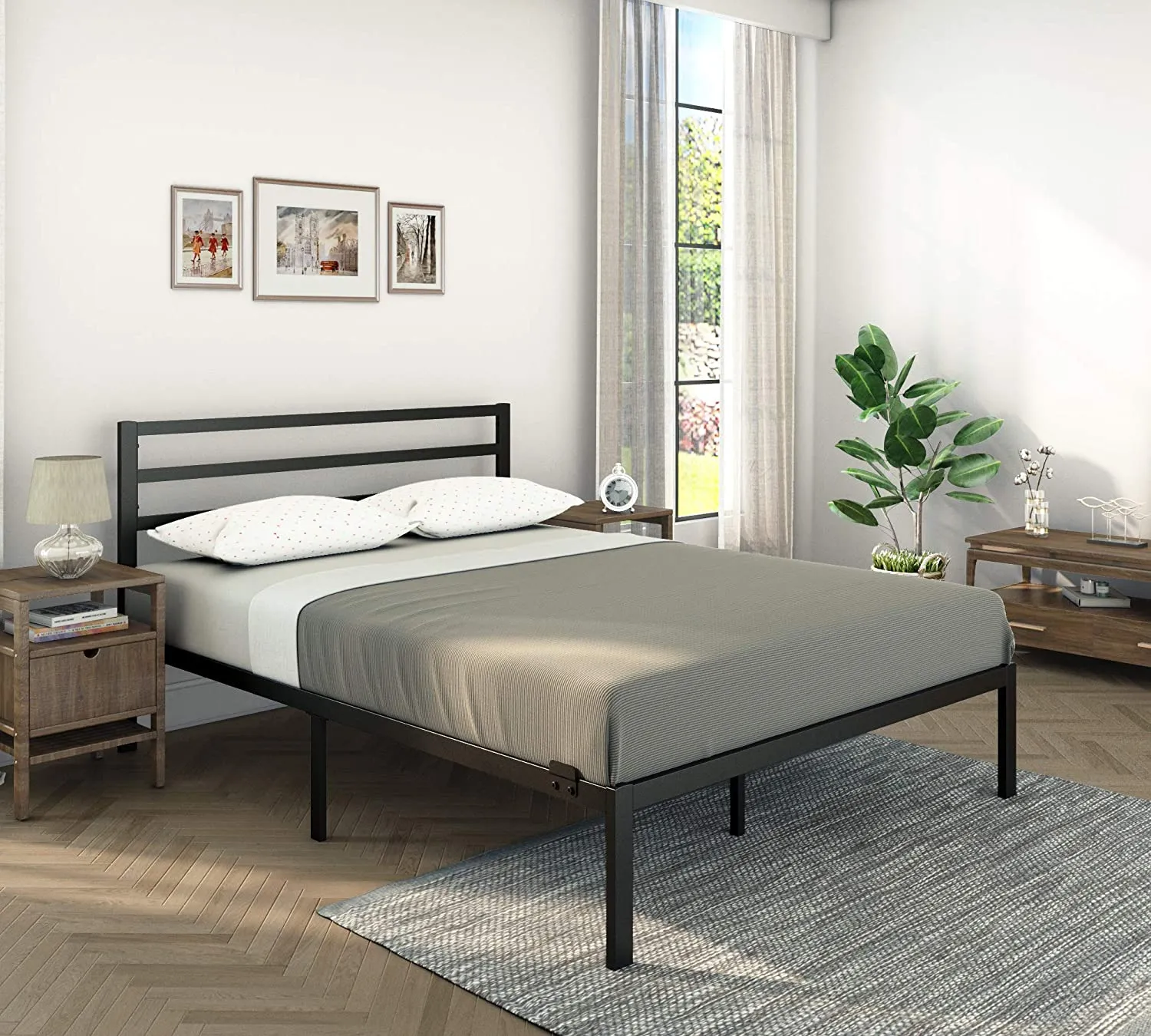 Modern Bed - Black, Metal Bed Frame