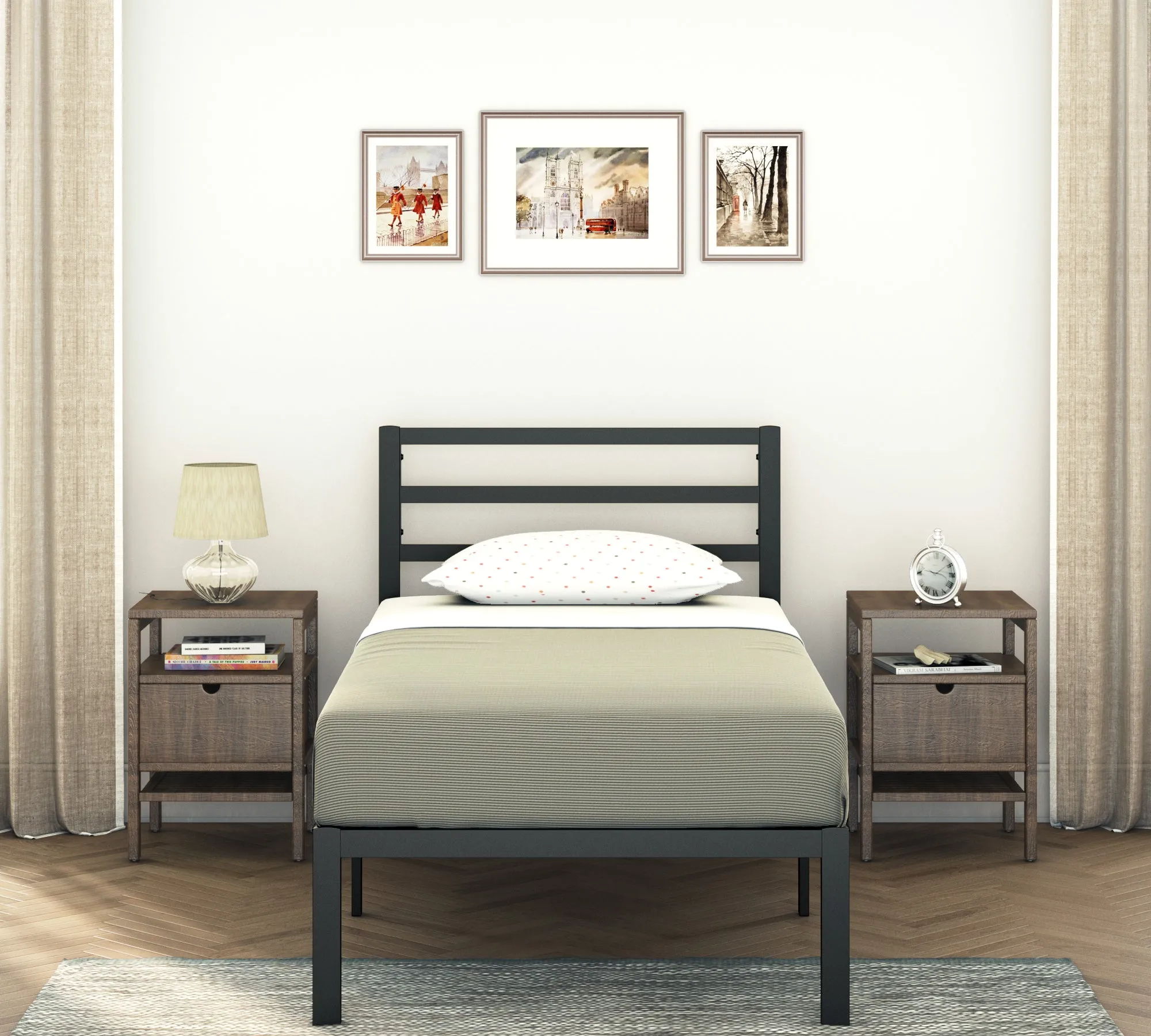 Modern Bed - Black, Metal Bed Frame