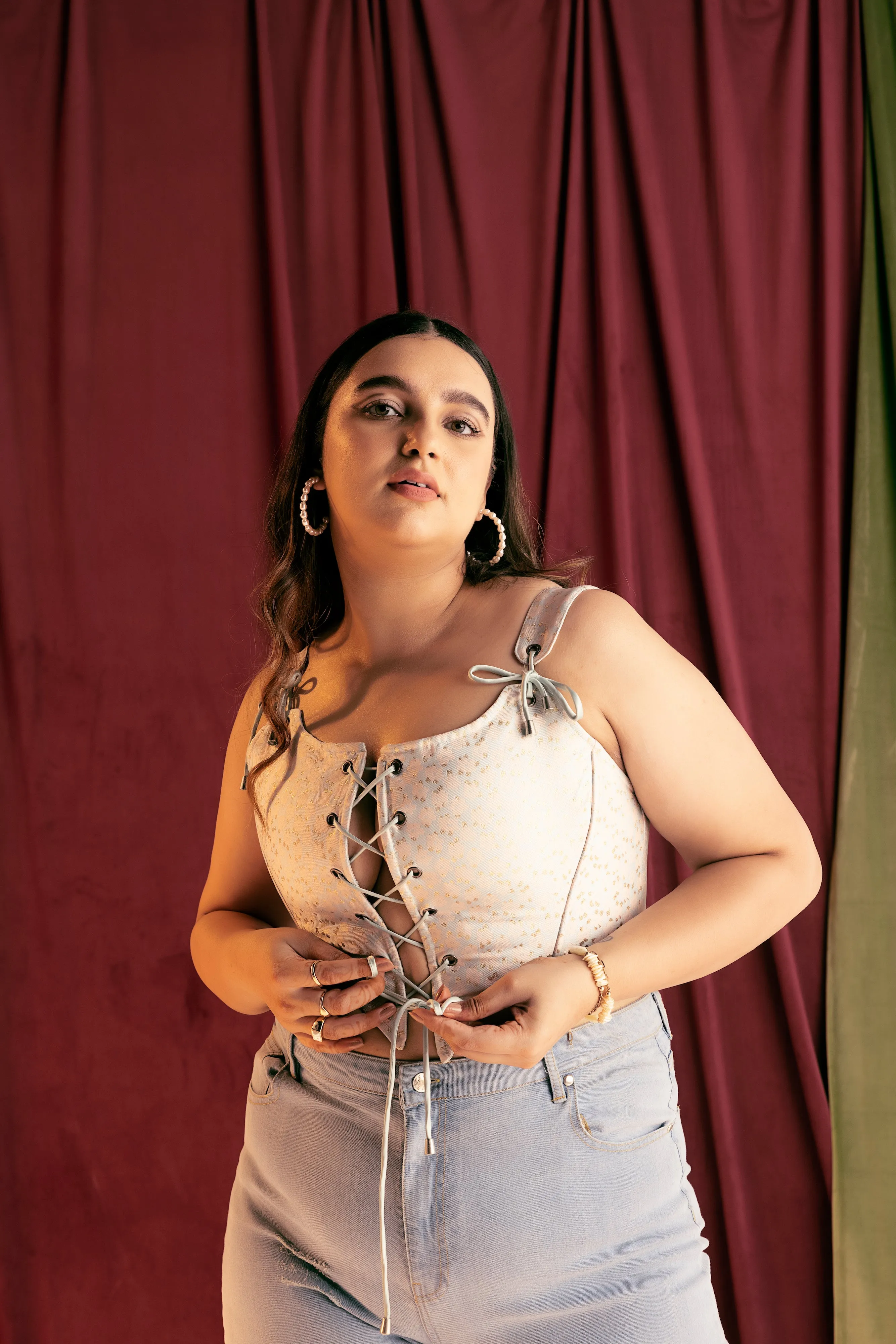 Paige Floral Embroidered Tie-Up Corset Top