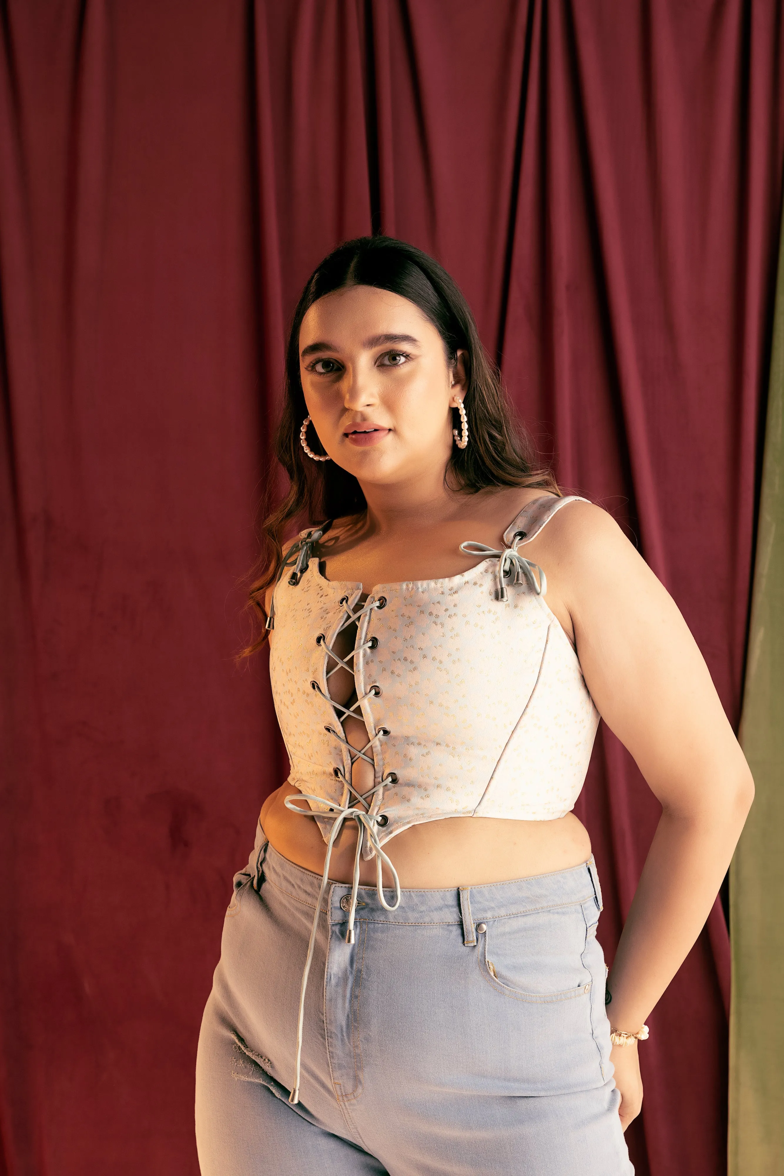 Paige Floral Embroidered Tie-Up Corset Top