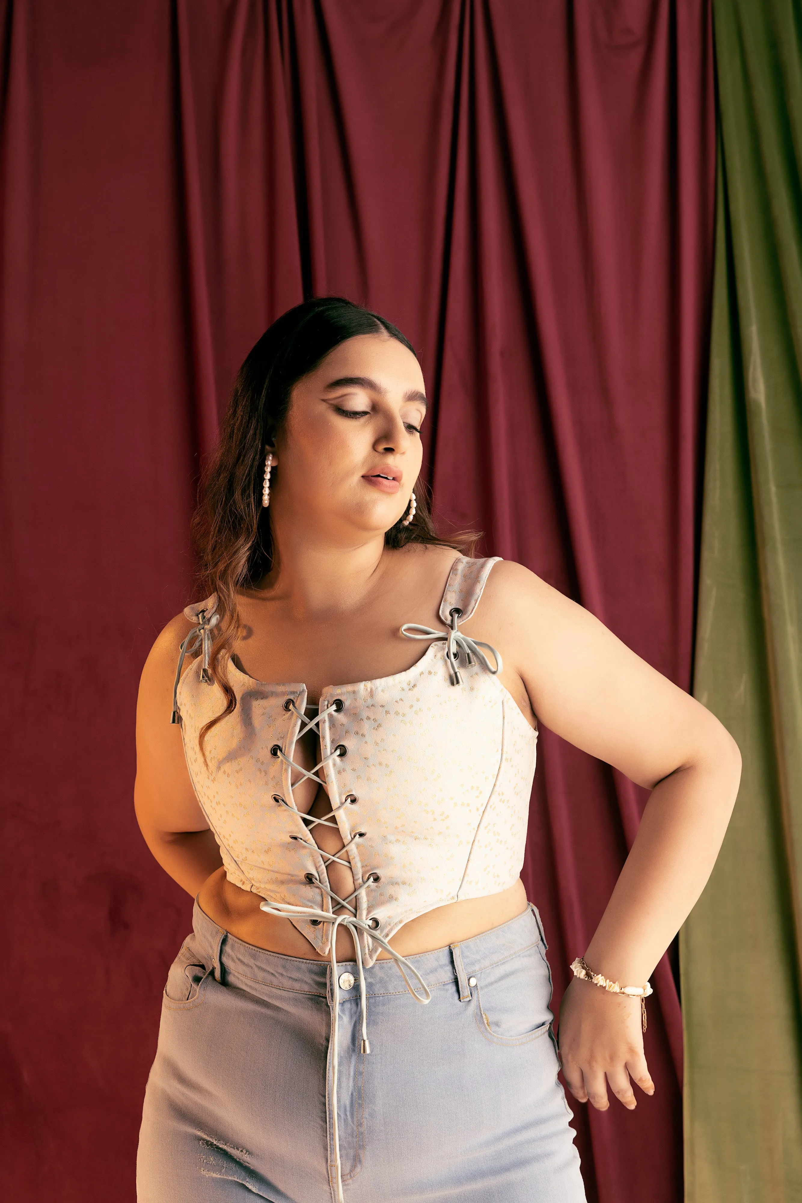 Paige Floral Embroidered Tie-Up Corset Top