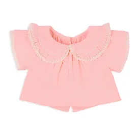 Peony Double Cloth Top with Crochet Lace Detail & Peter Pan Collar - Peach