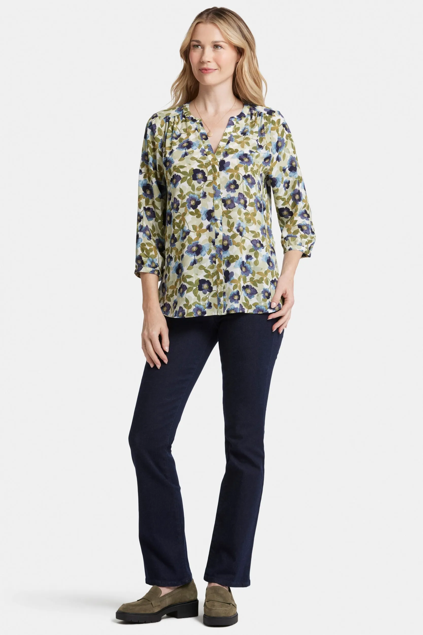 Pintuck Blouse Bloemenprint | Indigo Blooms