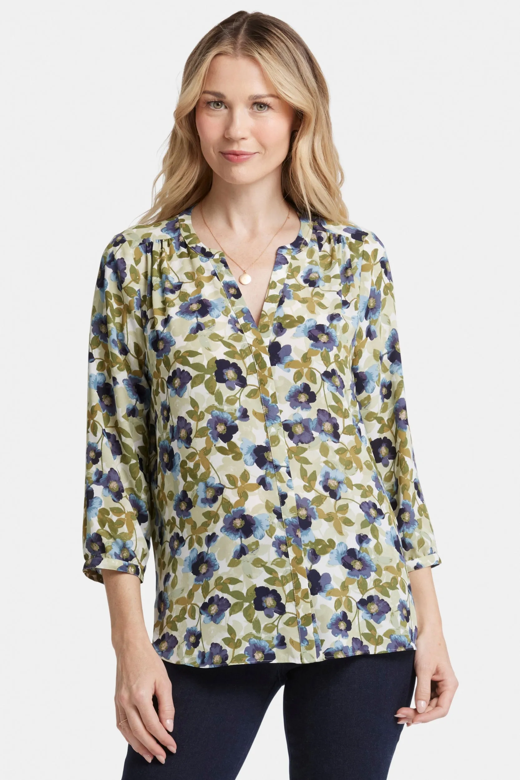 Pintuck Blouse Bloemenprint | Indigo Blooms