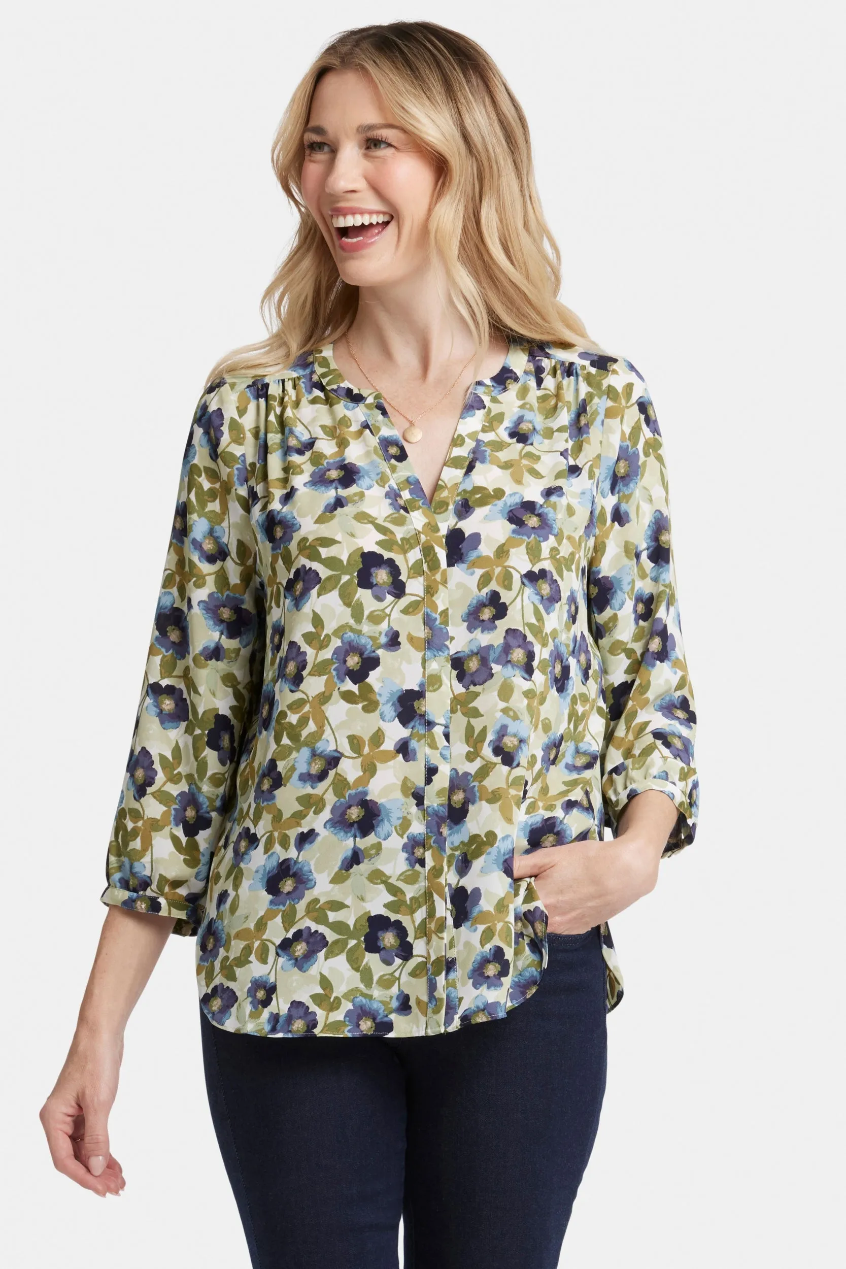 Pintuck Blouse Bloemenprint | Indigo Blooms