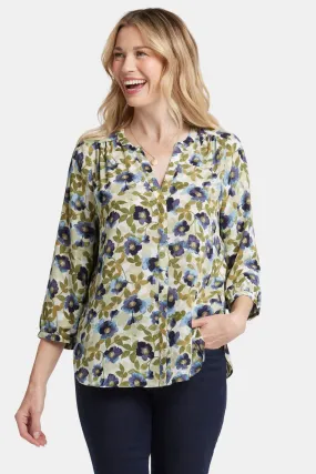 Pintuck Blouse Bloemenprint | Indigo Blooms