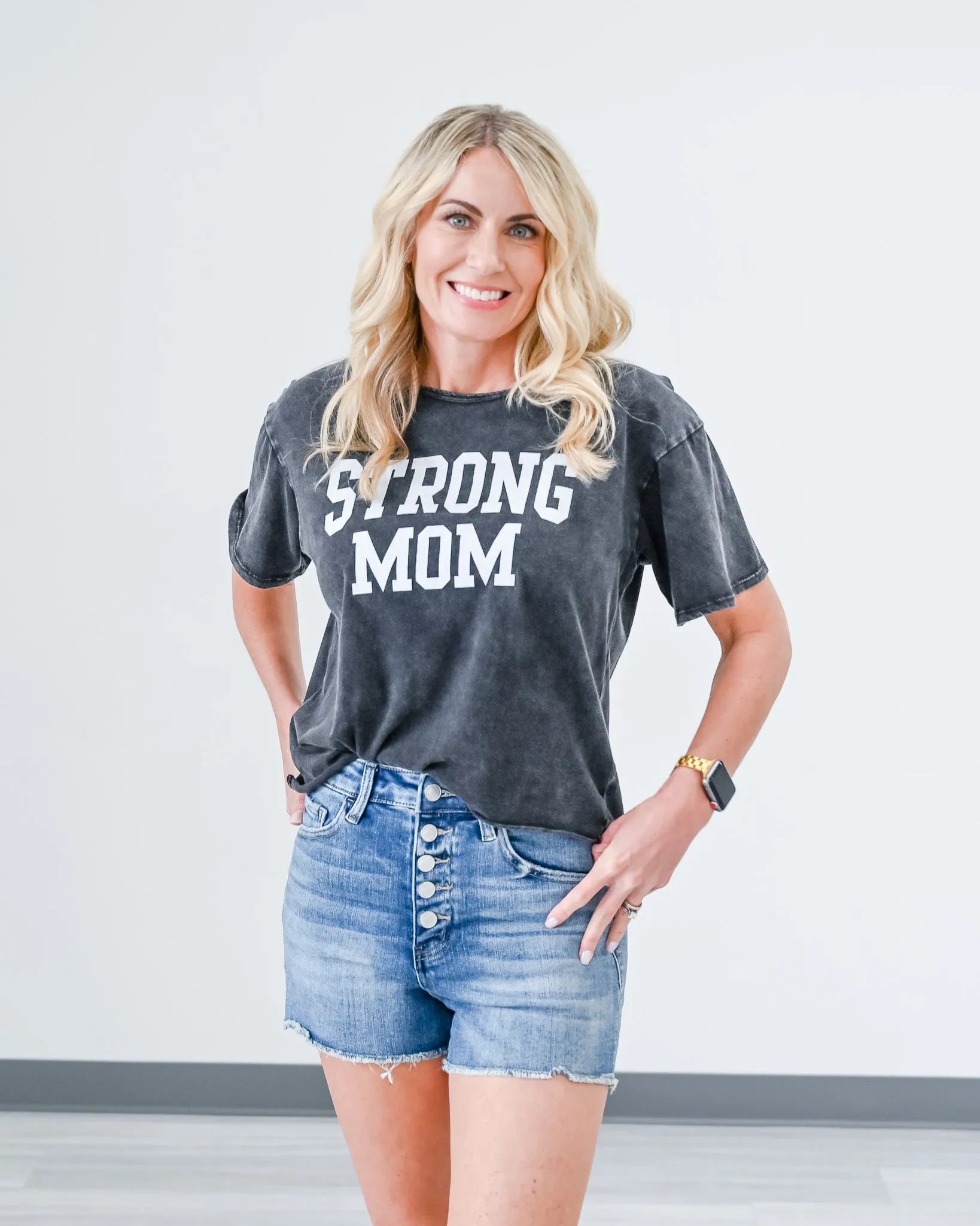 "Strong Mom" Mineral Washed Top