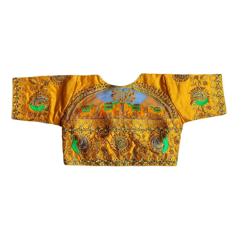 Readymade Saree Blouse With Embroidery  - Yellow
