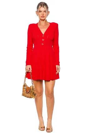 Red Pointelle Knit Long Sleeve Mini Dress