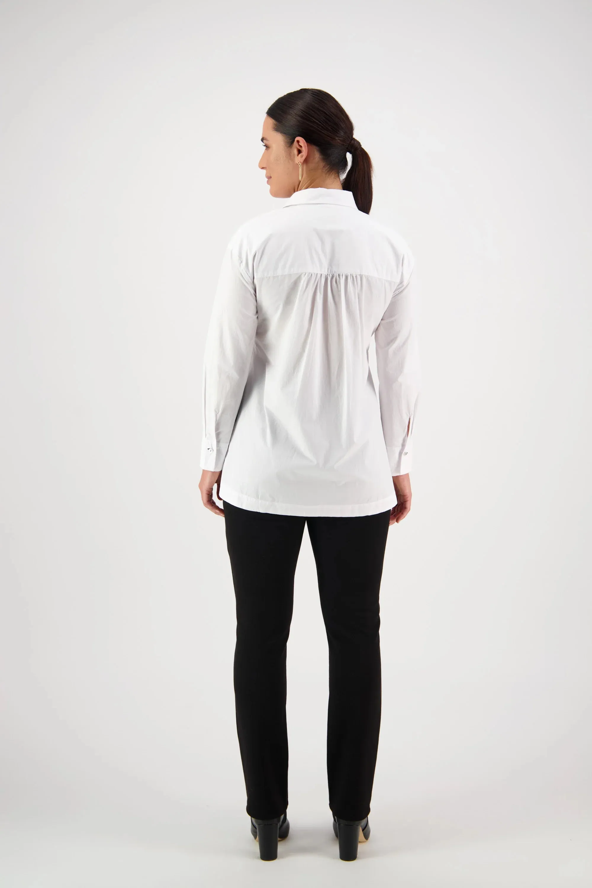 Shirt with Contrast Coloured Stitching and Side Splits -White