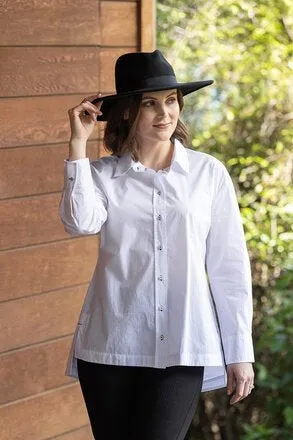 Shirt with Contrast Coloured Stitching and Side Splits -White