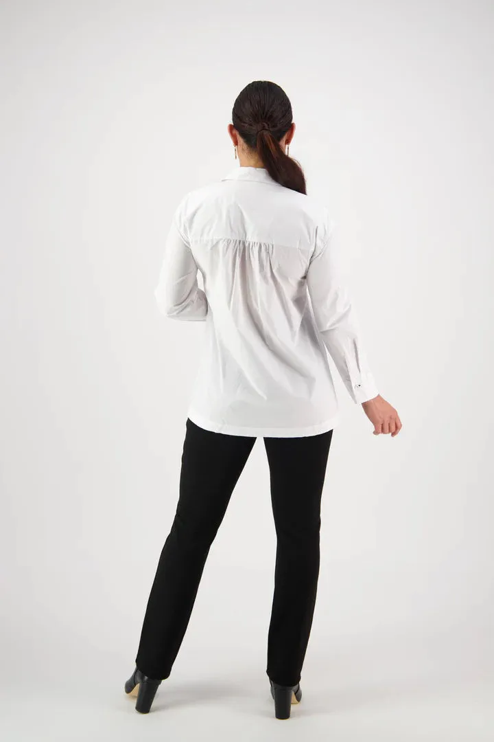 Shirt with Contrast Coloured Stitching and Side Splits -White