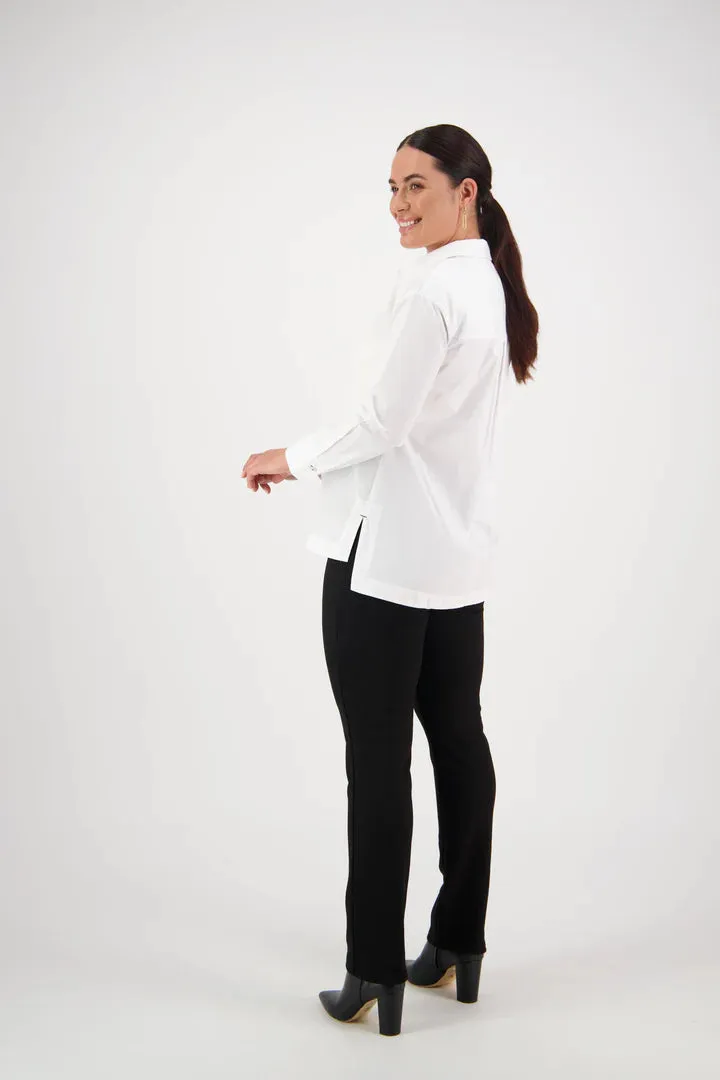 Shirt with Contrast Coloured Stitching and Side Splits -White