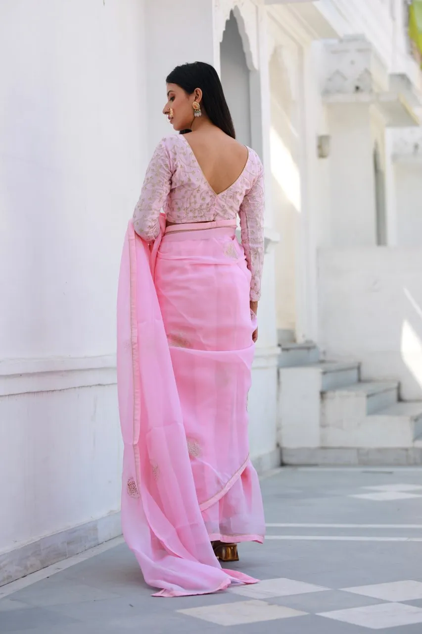 Shreeja pink viscose silk organza saree