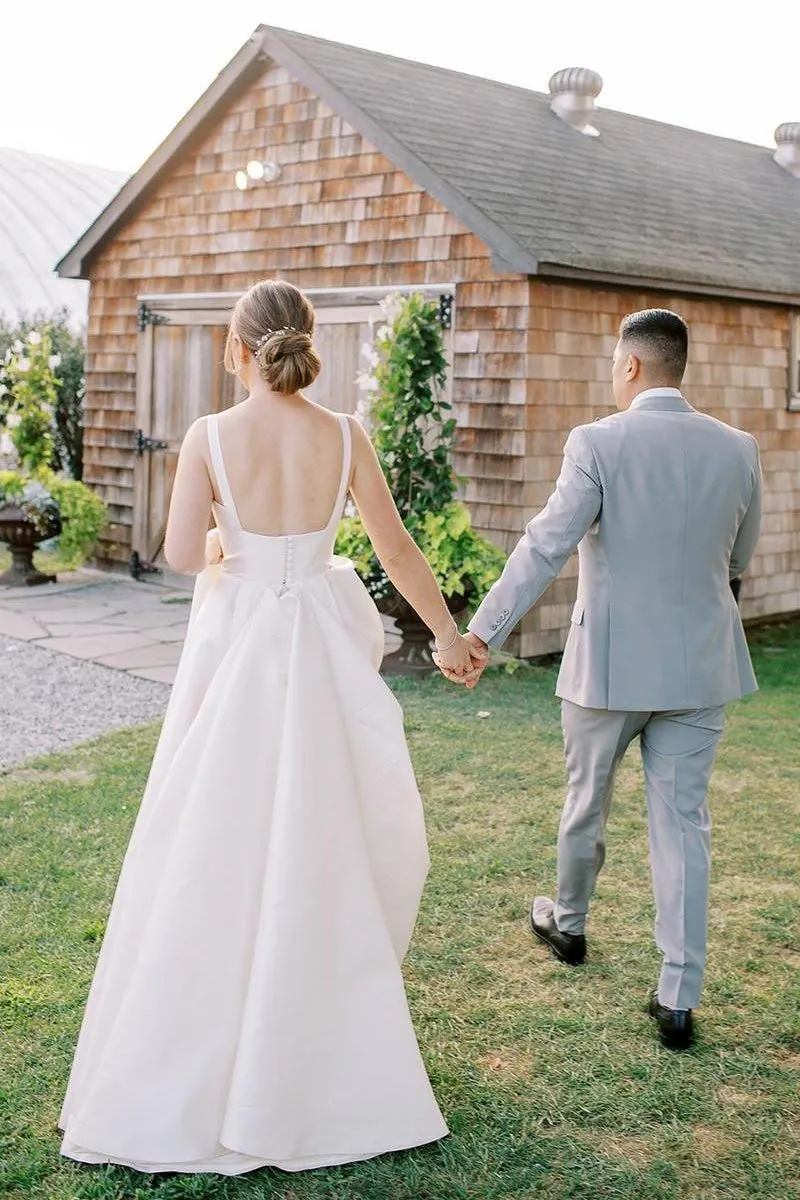 Simple A-Line Square Neck Satin Wedding Dress VK24053102