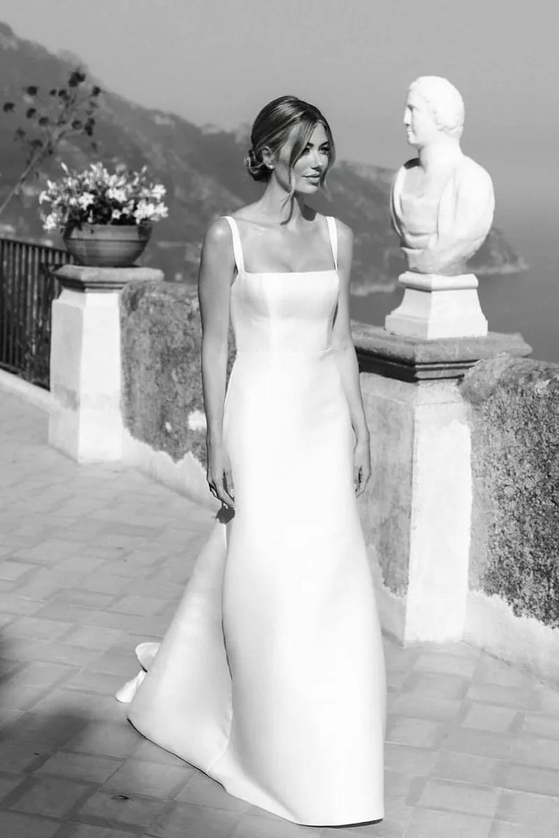 Simple Mermaid Square Neck Satin Wedding Dresses VK24020401