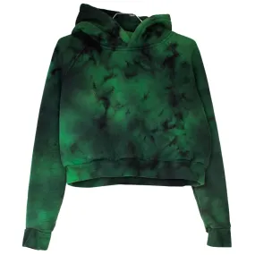 Size S  & XS - Alien black and green tie dye Crop hoodie unisex dark hoodie fleece sweater