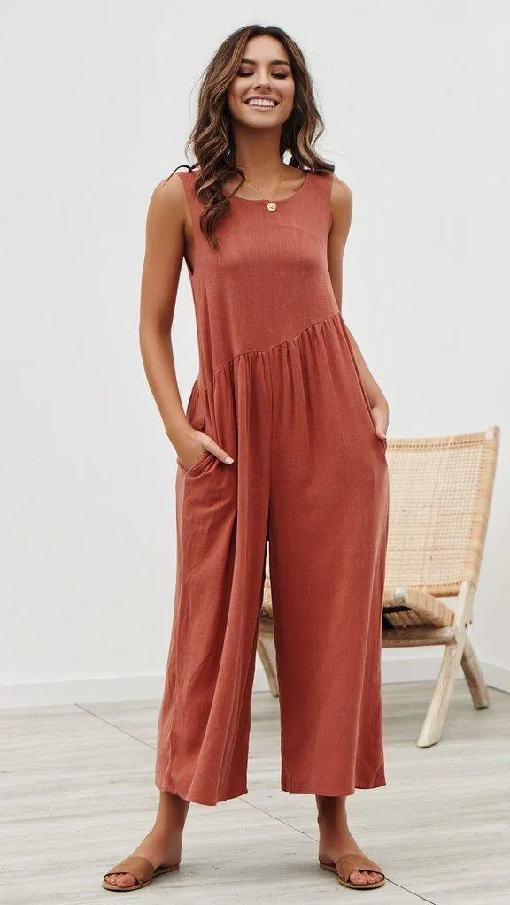Sleeveless Backless Round Neck Jumpsuit