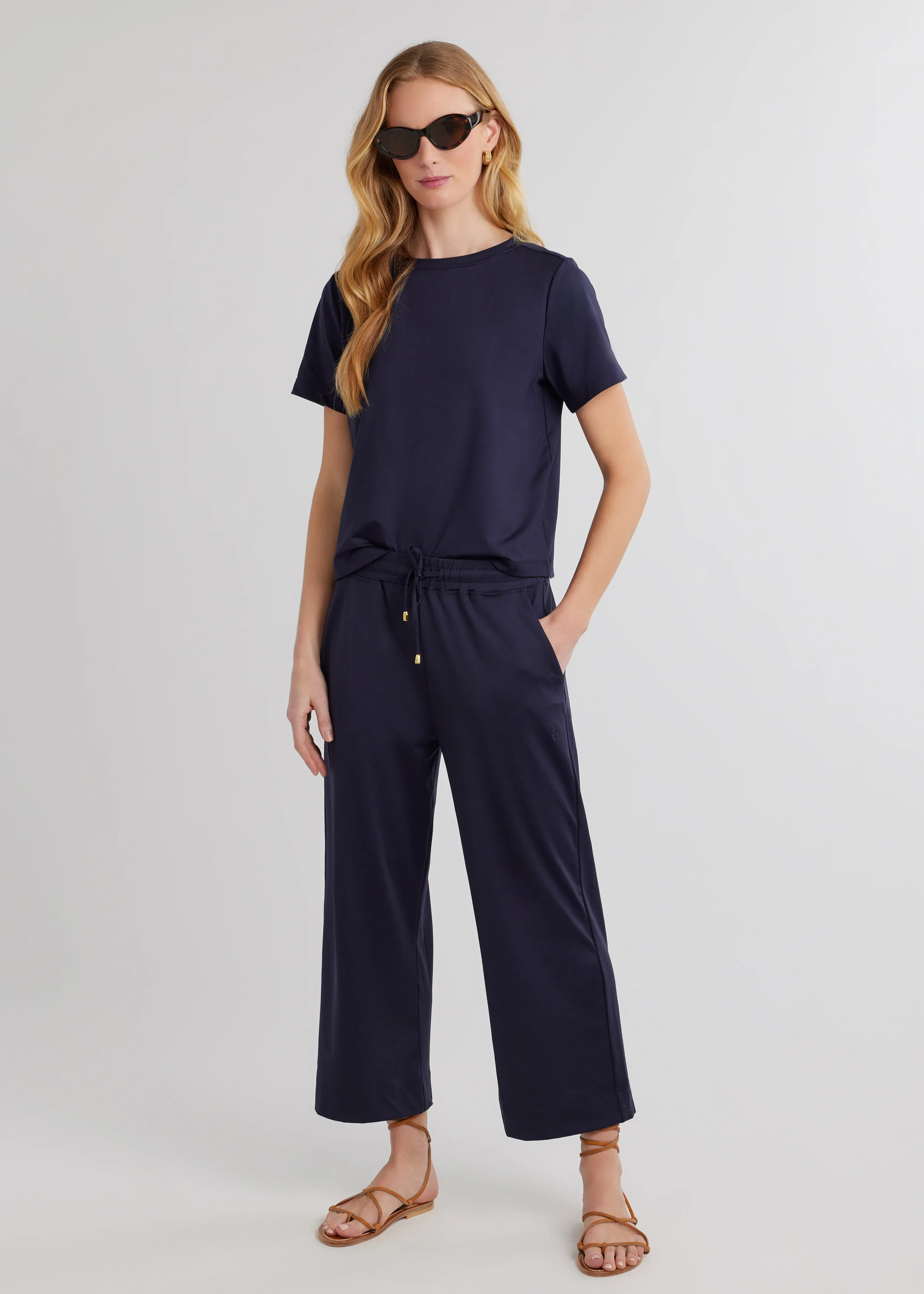 Surfside Crop Tee in Repreve® Stretch (Navy)
