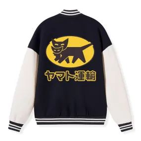 Tokyo-Tiger Black Cat Transport Pattern Japan Embroidery Varsity Jacket