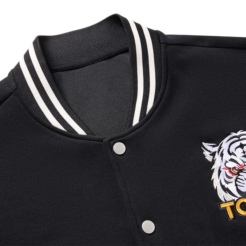 Tokyo-Tiger Black Cat Transport Pattern Japan Embroidery Varsity Jacket