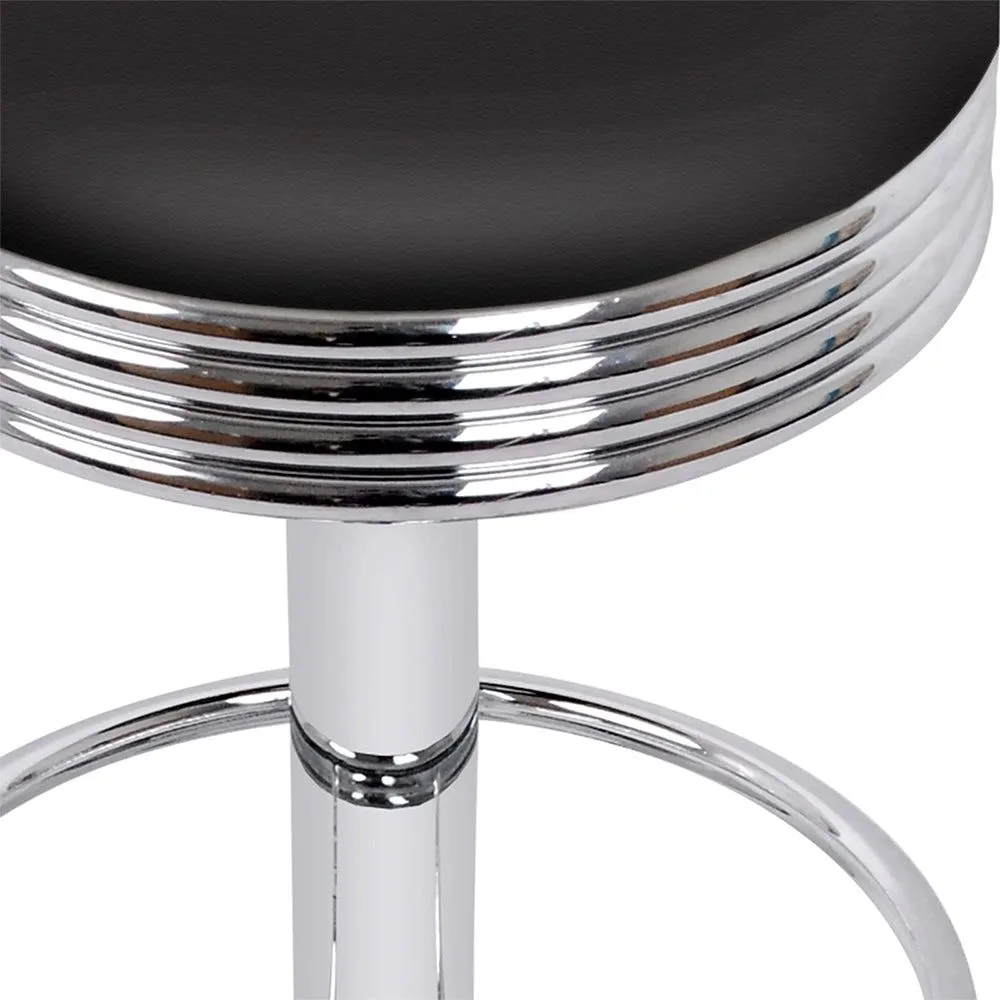 Two Backless PU Leather Bar Stools - Black and Chrome