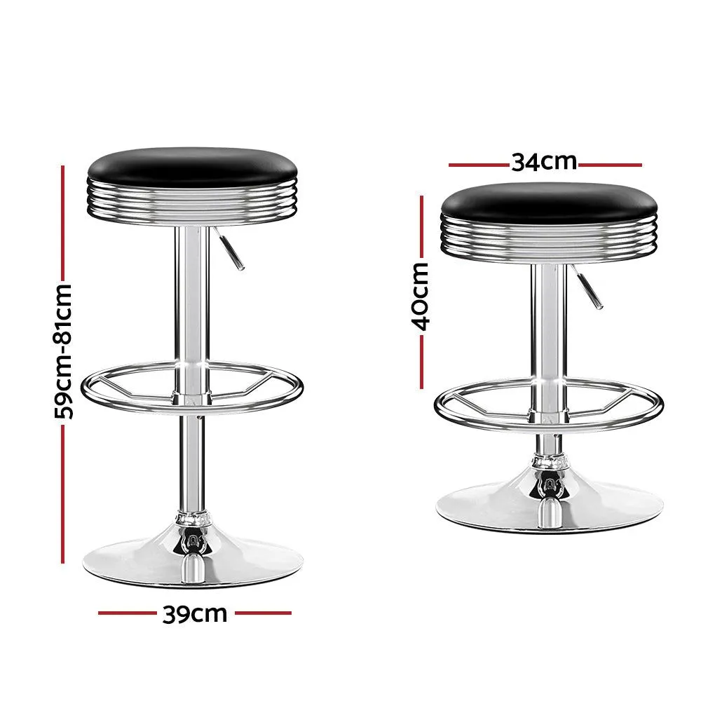 Two Backless PU Leather Bar Stools - Black and Chrome