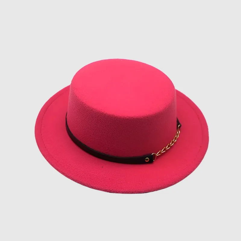 Unisex Solid Color Retro British Style Flat Top Hat