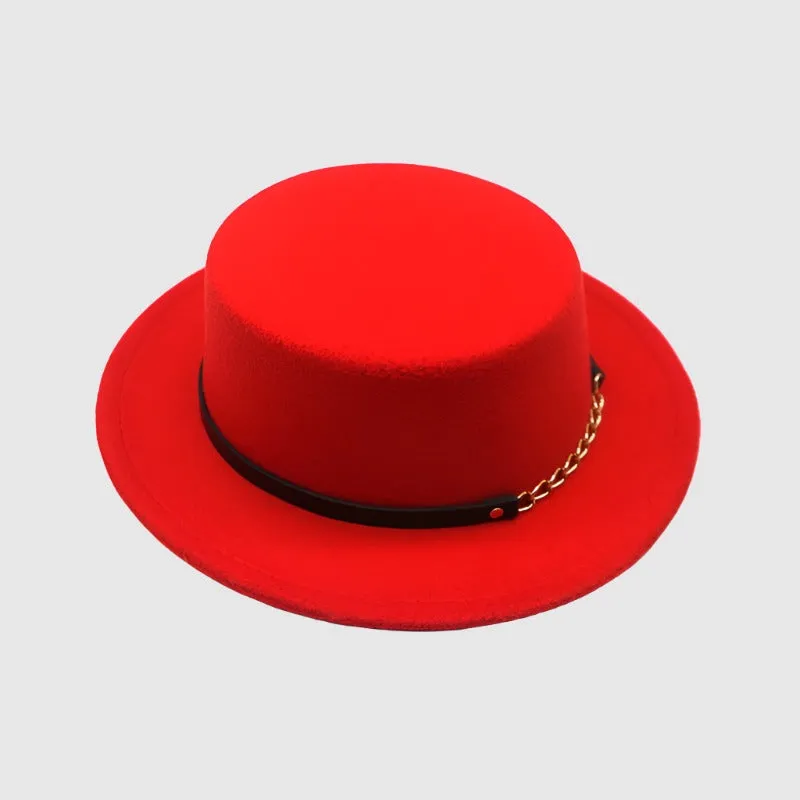 Unisex Solid Color Retro British Style Flat Top Hat