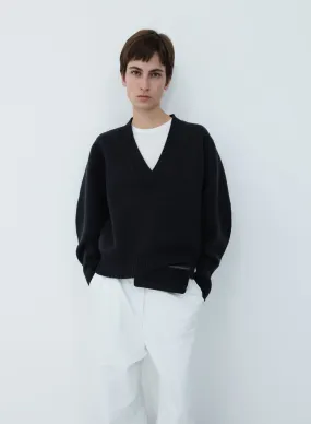 V-Sweater boiled wool | dark grey