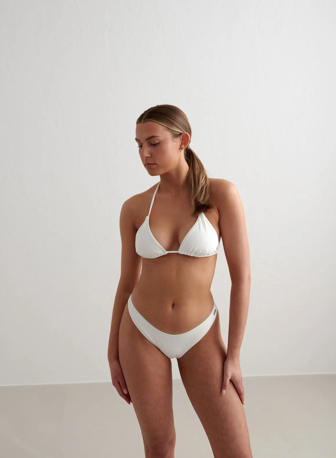 White Ribbed U-shape Bikini Bottom